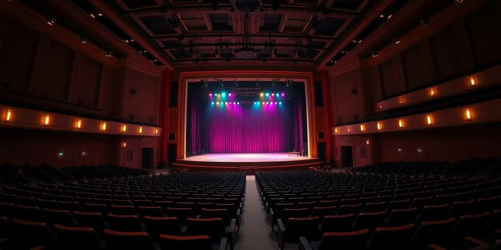 Empty concert hall with stage lights