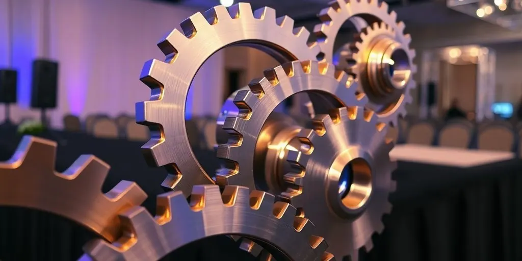Automated event planning setup, gears turning smoothly.