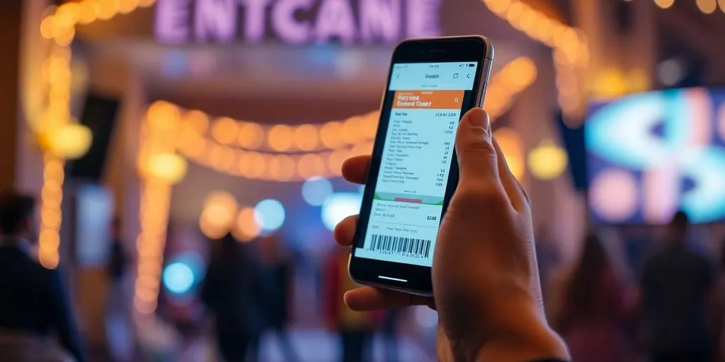 Person holding phone, scanning ticket at entrance.
