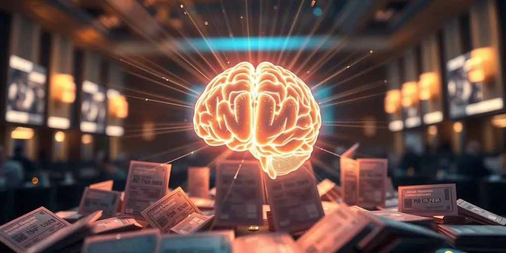 AI brain with event tickets floating around it.