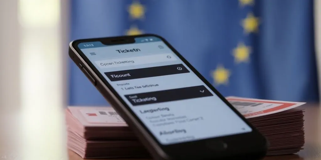 European Union flag, smartphone, concert tickets.