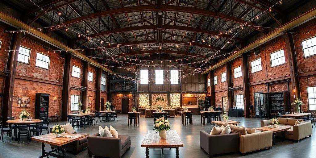 Industrial building transformed into elegant event space.