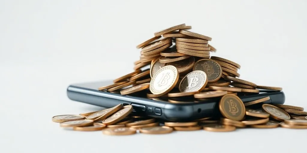 Coins falling into a smartphone