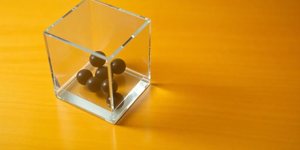 Clear glass cube, opaque, hidden, dark objects