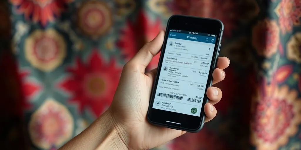 Phone, tickets, Indonesian batik patterns