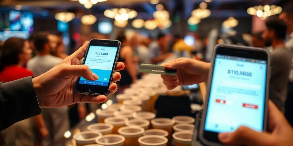 People paying cashless at a bar.