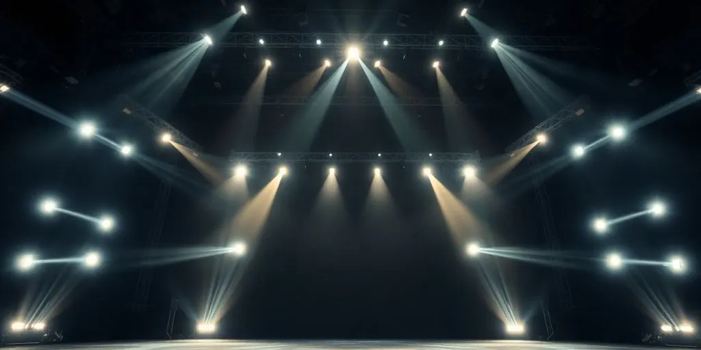Concert stage with vibrant lights.