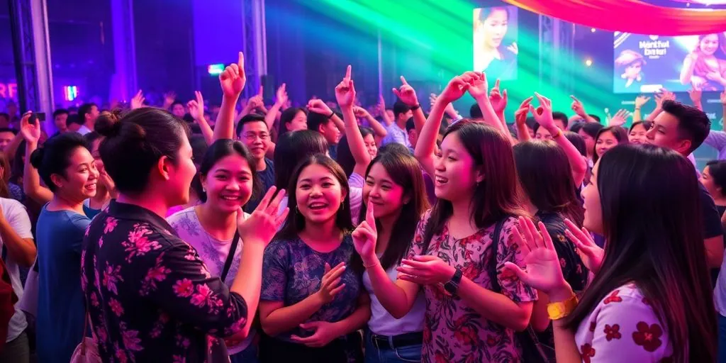 Influencers engaging crowds at an Indonesian event.