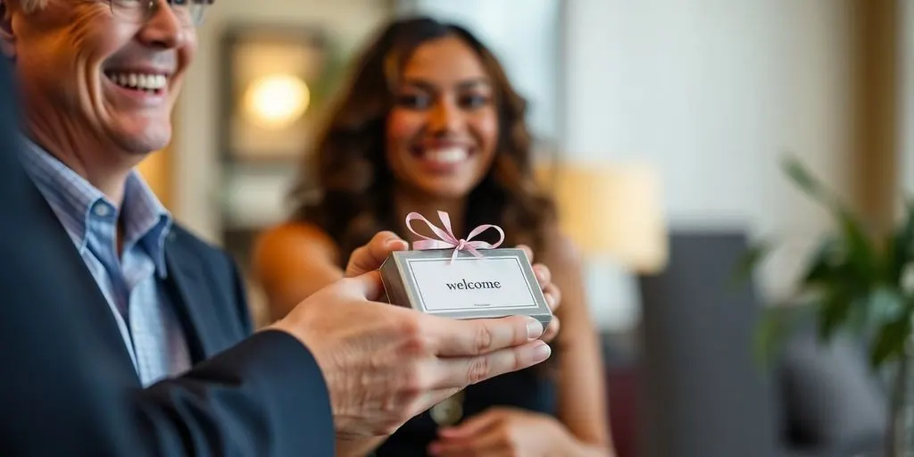 Smiling guest receives a personalized welcome.