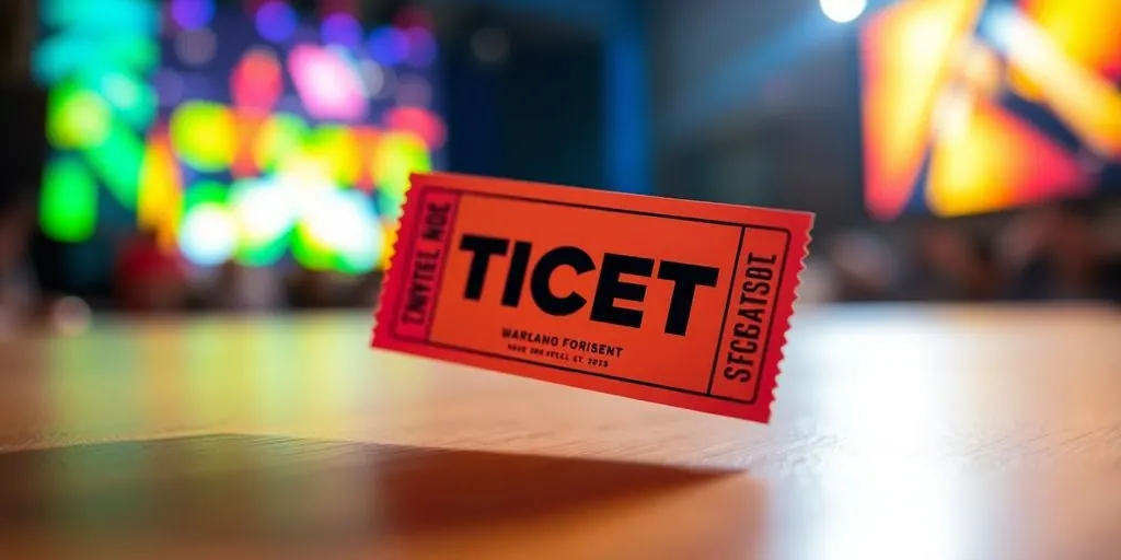 Vibrant ticket with dynamic background, suggesting high conversion.