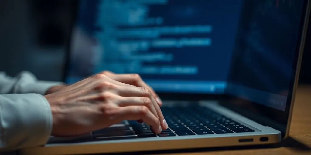 Frazzled person at a computer during a ticket sale.